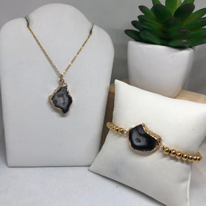 Set Cadena piedra negra y Blanca