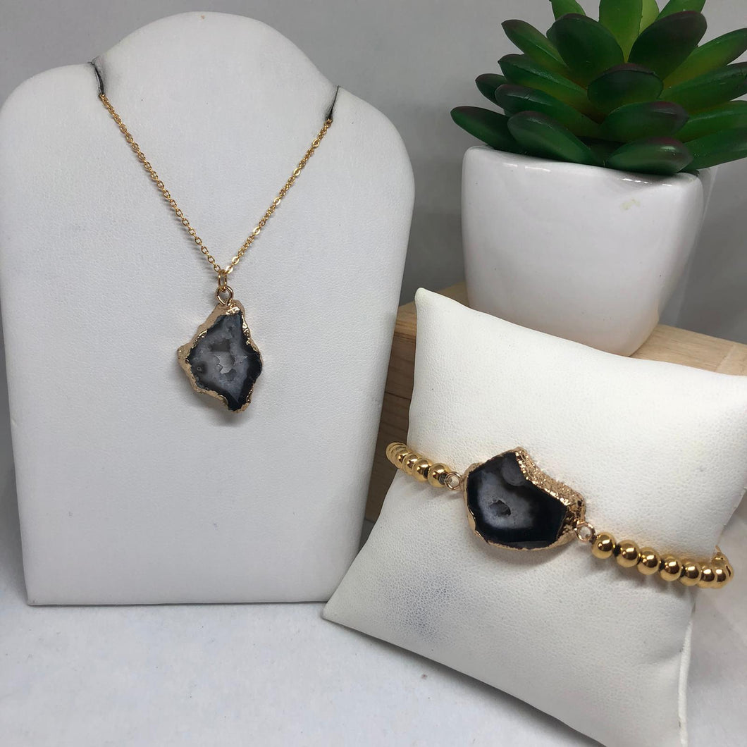 Set Cadena piedra negra y Blanca