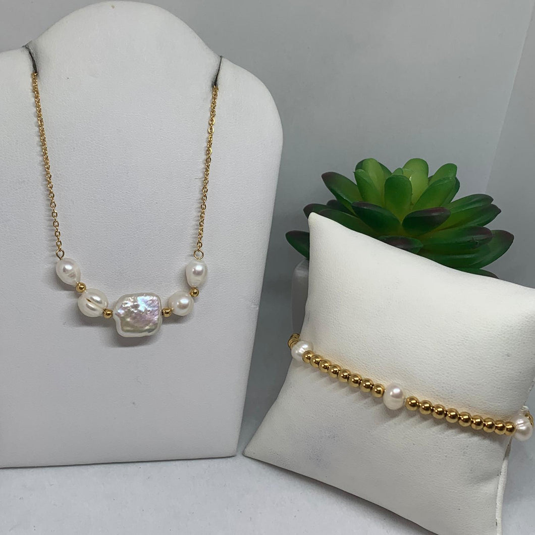 Set Cadena Perlas Agua Dulce